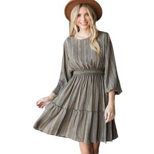 Brand NEW Women's Coffee Smocked Tiered Ruffle Dress Multiple Sizes